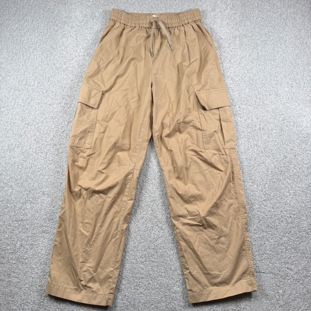 Arket Cargo Pants Women S Tan Khaki Elastic Waist Drawstring Cotton 01163